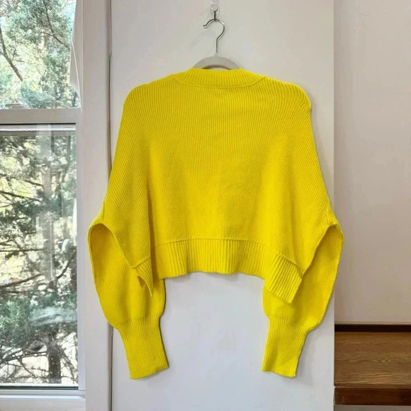 Free People Easy Street Crop Pullover Sweater Oversized Rib Crewneck Yellow XS - Picture 7 of 7